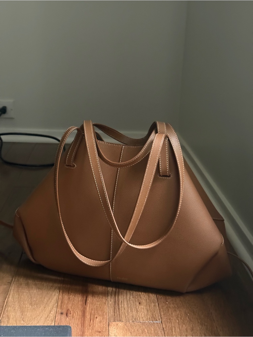 Poléne cyme camel colored leather tote bag with textured surface #tote #leather